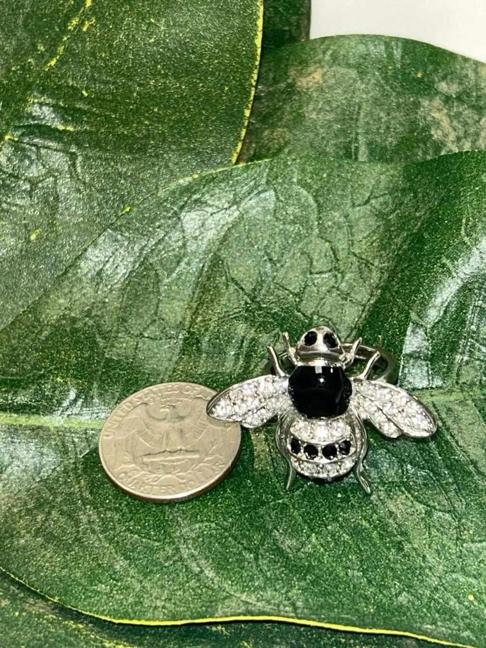 Chico's Pave Crystal and Black Stone Figural Bee Fashion Ring
